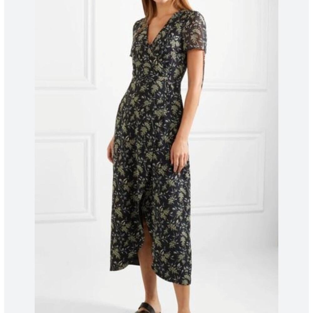 Madewell wrap effect floral print georgette cinched sleeve maxi dress size 12